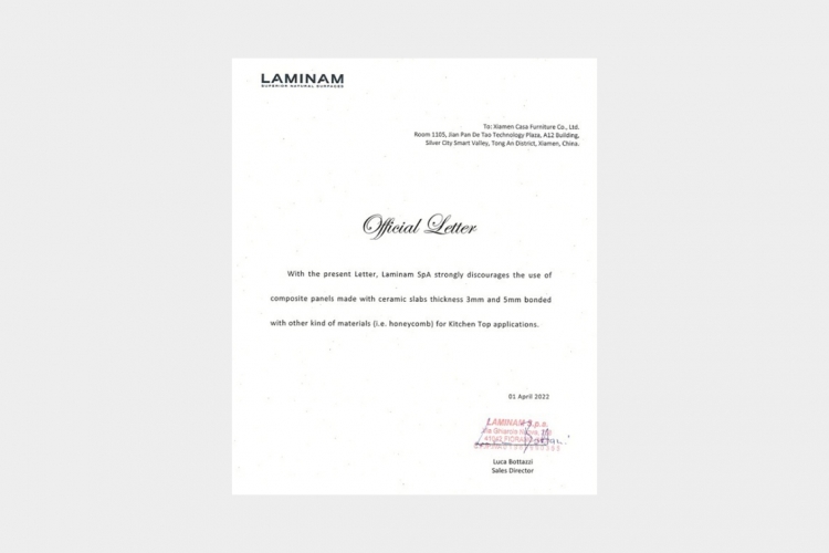 Laminam聲明：強烈反對使用薄板做在廚房檯面!